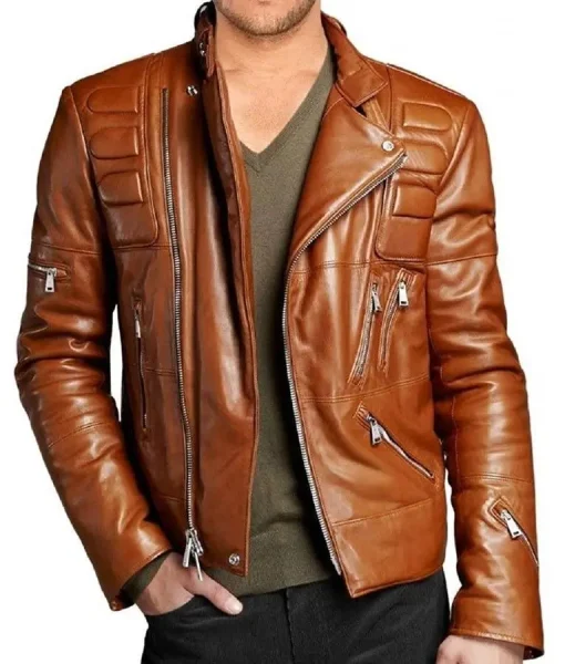 Mens Brown Padded Leather Jacket