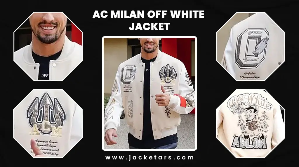 AC Milan Off White Jacket  Football Club Varsity Jacket