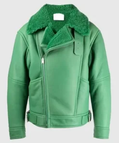 Holly Aviator Green Biker Fur Jacket
