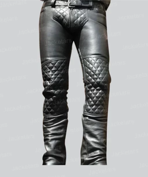 Men Dark Grey Quilted Leather Pants Quilted Skinny Pants