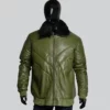 Mens V Bomber Lambskin Green Jacket
