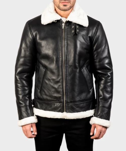 Mens Aviator Black Leather Jacket