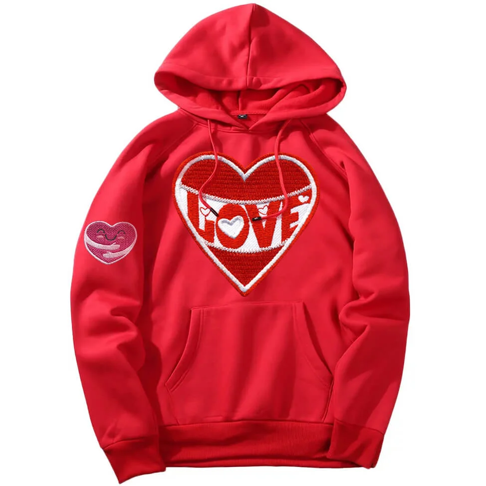 Heart Love Hoodie | Love Embroidered Red Bomber Hoodie