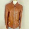 Vintage 1970s Biker Style Bomber Tan Leather Jacket