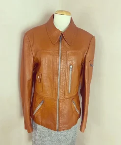 Vintage 1970s Biker Style Bomber Tan Leather Jacket