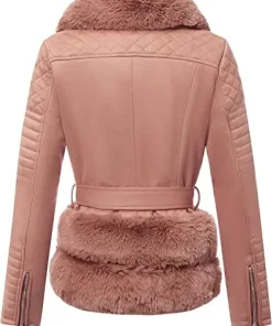 Women Pink Suede Leather Jacket