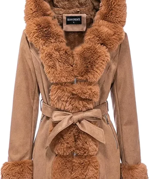 Women's Faux Leather Faux Fur Collar Parka Jacket