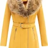 Women's Yellow Suede Leather Pea Coat