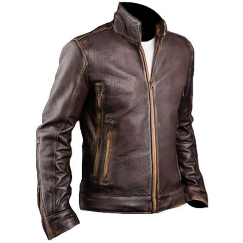 Mens Cowhide Cafe Racer Leather Jacket