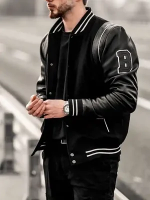 Black Varsity Jacket For Mens