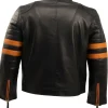 Cafe Racer Striped Black Leather Jacket