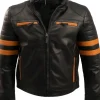 Men Cafe Racer Striped Leather Jacket