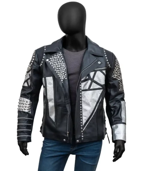 Men Studded Black Motorcycle Jacket