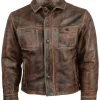 Mens Brown Trucker Leather Jacket