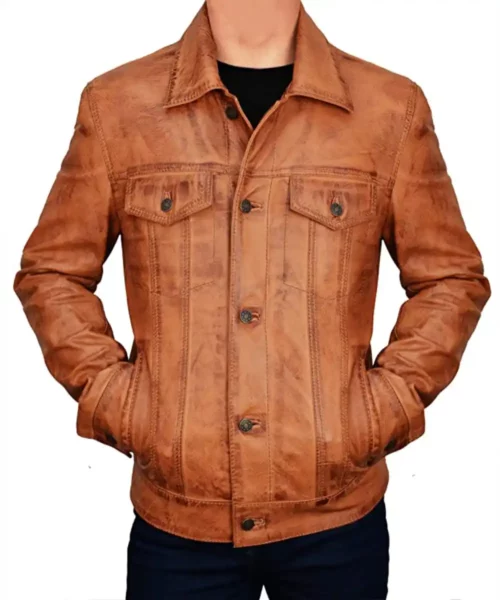 Mens Tan Brown Leather Jacket