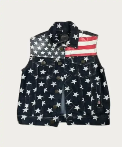 USA Flag Denim Vest - American Flag Denim Vests