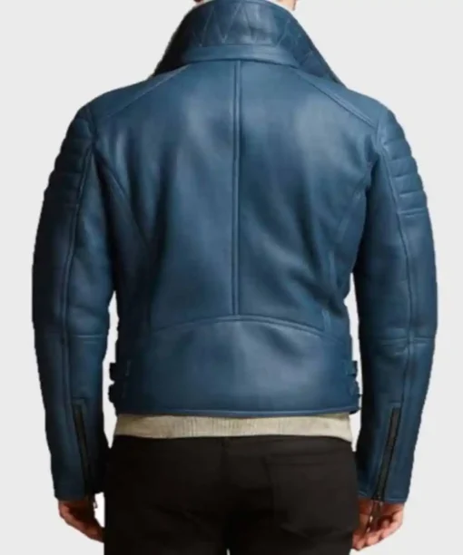 Blue Biker Leather Jacket