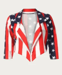 Womens American Flag Cropped Leather Jacket