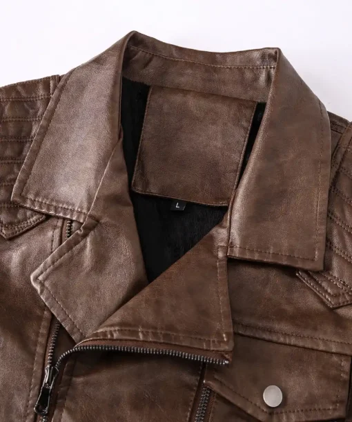 Collar Fold Leather Jacket 