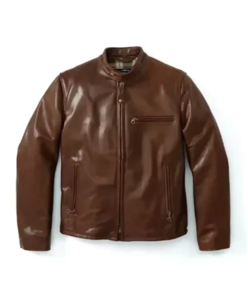 Men Brown Racer Leather Jacket