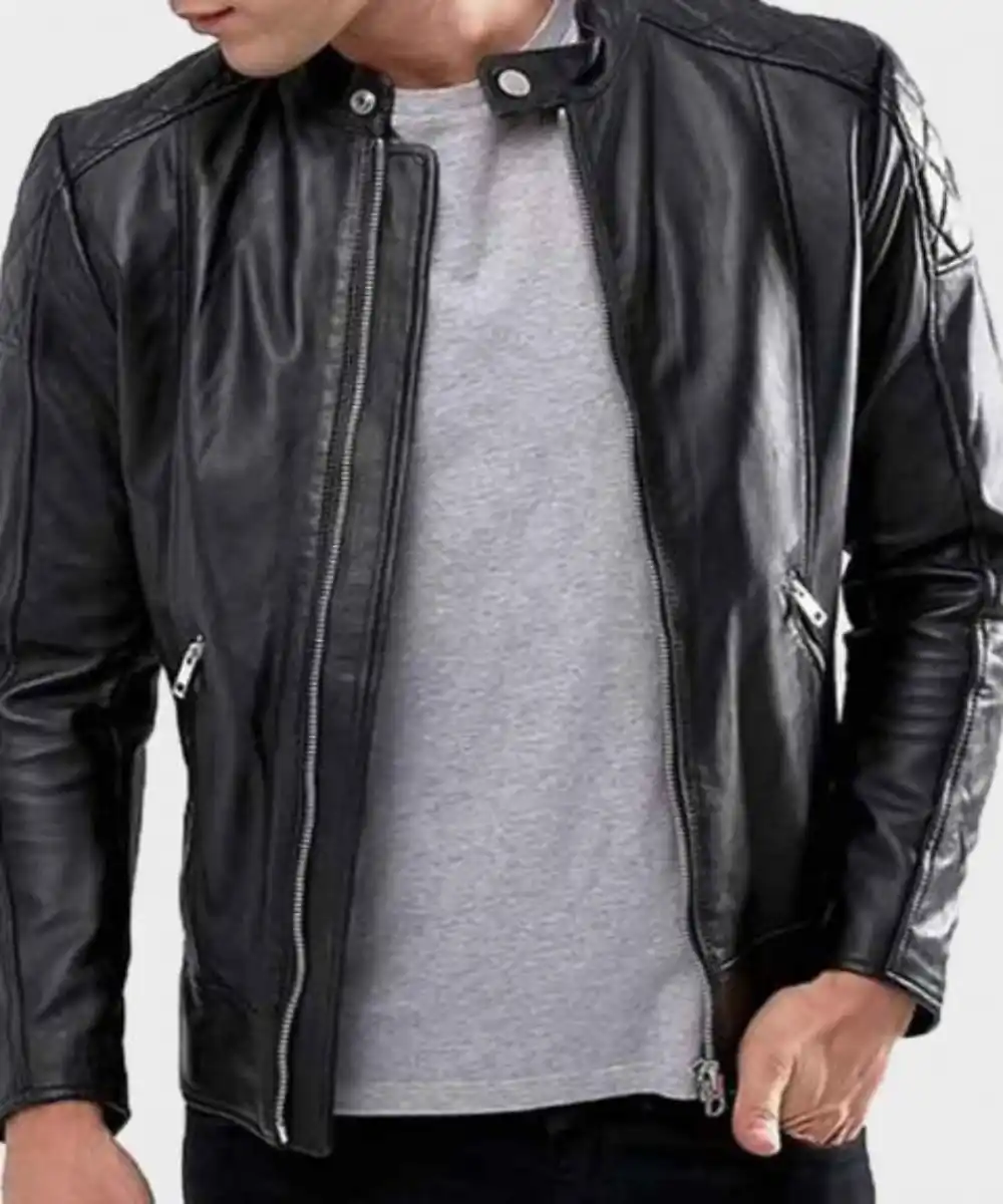 Mens Quilted Black Jacket | Mens Quilted Leather Jacket - Jacketars