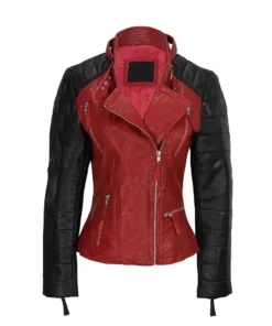 Women Black and Red Leather Jacket