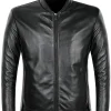 Men and Women Black Zipper Leather Jacket
