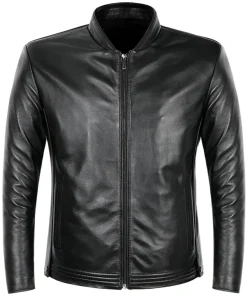 Men and Women Black Zipper Leather Jacket