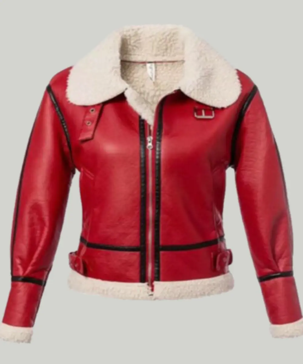 Red Shearling Leather Jacket | Shearling Red Leather Jacket