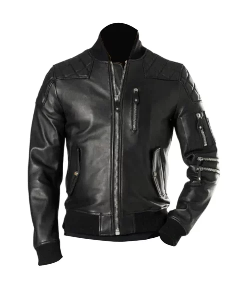 Men Black Bomber Leather Jacket