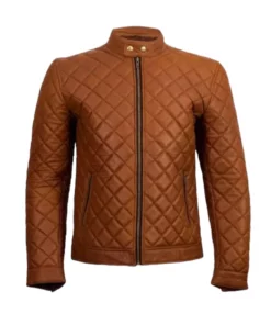 Men Brown Quilted Leather Jacket