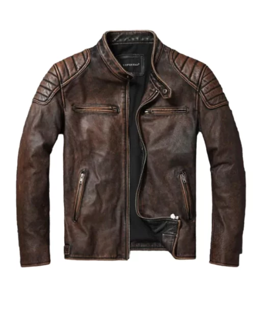 Men Cowhide Brown Leather Jacket