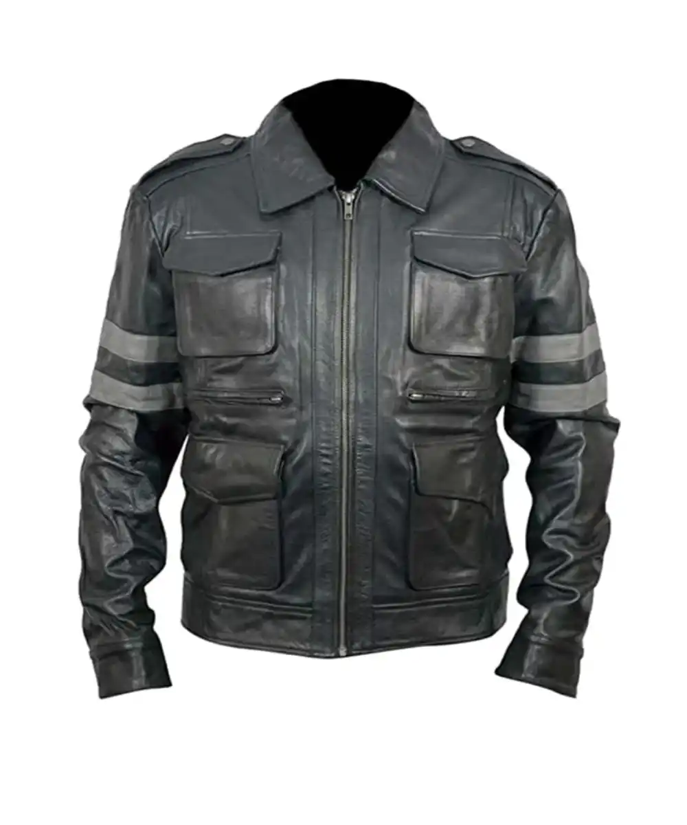 Men Striped Cafe Racer Jacket