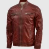 Men Waxed Burgundy Leather Jacket
