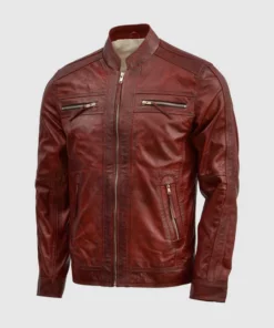 Men Waxed Burgundy Leather Jacket