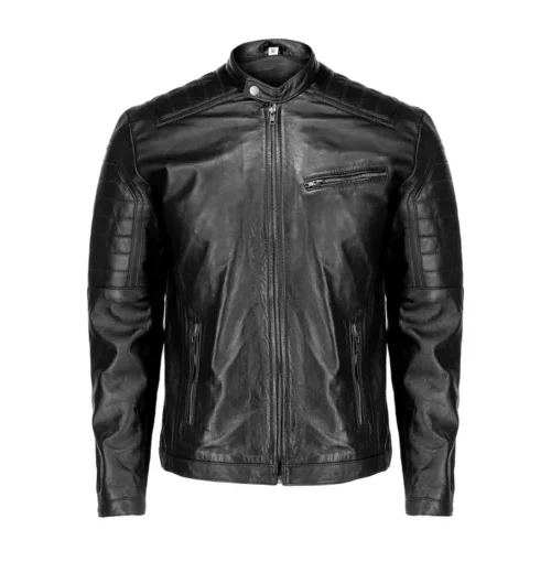 Mens Cafe Racer Black Leather Jacket