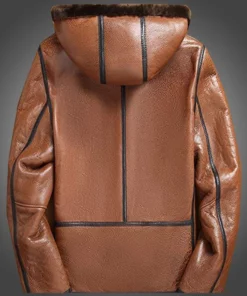 Mens Hooded Brown Leather Jacket