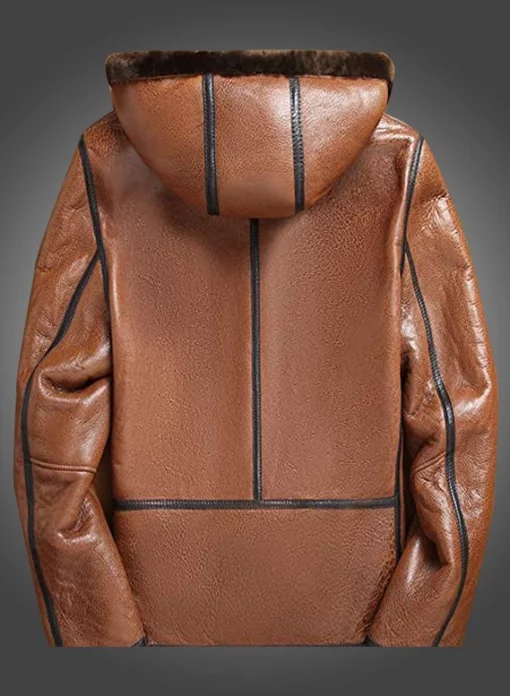 Mens Hooded Brown Leather Jacket