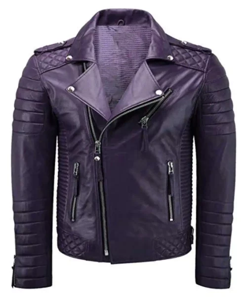 Women Quilted Purple Leather Jacket