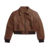 Women Short Bomber Leather Jacket