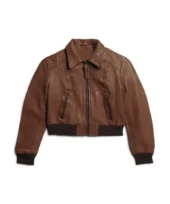 Women Short Bomber Leather Jacket