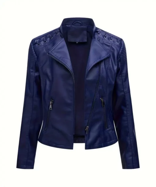 Women's Blue Fitted Leather Jacket