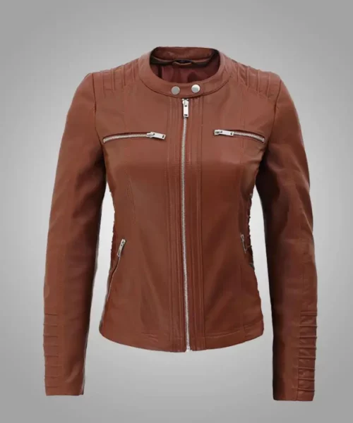 Womens Detachable Cafe Racer Leather Jacket
