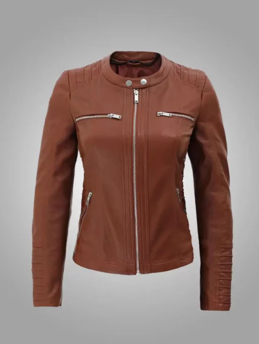 Womens Detachable Cafe Racer Leather Jacket