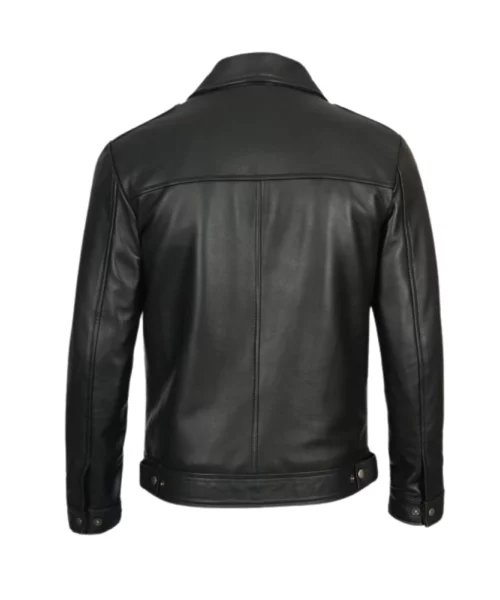 Men’ Black Shirt Collar Leather Jacket