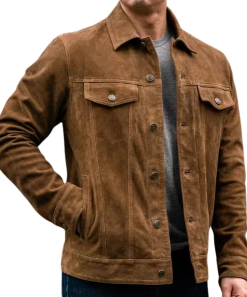 Men Brown Suede Trucker Jacket