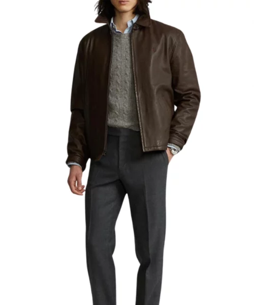 Men Simple Brown Leather Jackets