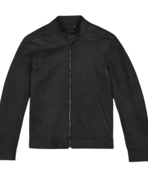 Men Snap Tab Black Leather Jacket2