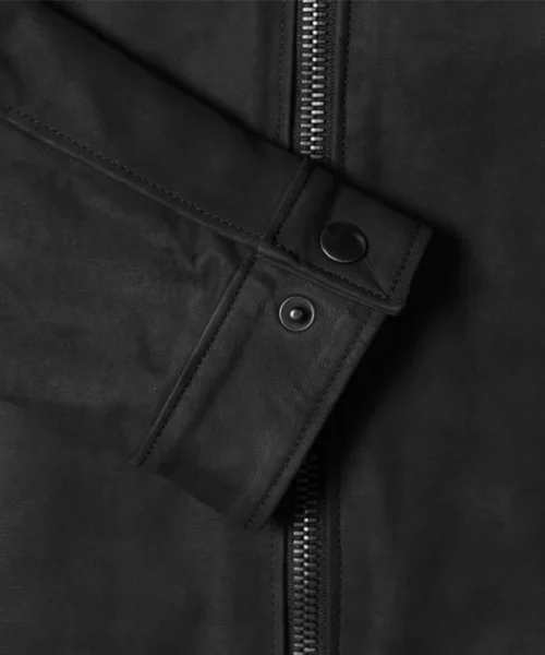 Men Snap Tab Black Leather Jacket's