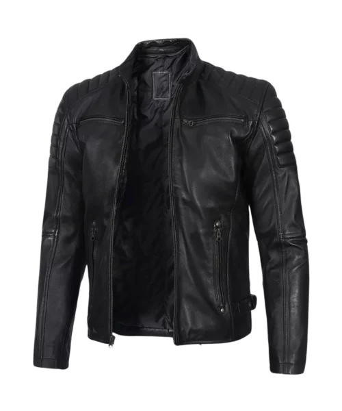 Men's Black Cafe Racer Leather Jacket'